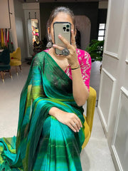 Green Color Zari Lining Work Rangoli Padding Saree - Colorful Saree