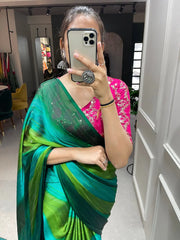 Green Color Zari Lining Work Rangoli Padding Saree - Colorful Saree