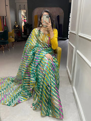 Green Color Zari Weaving Work Organza Saree - Colorful Saree