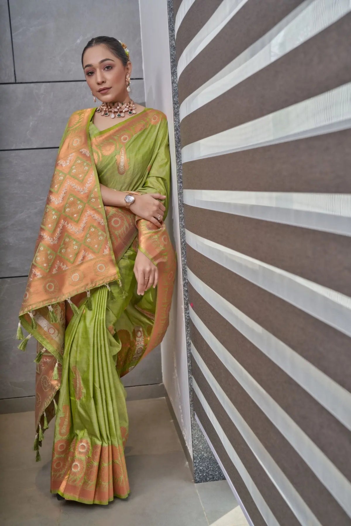 Green Devika Tussar Silk Copper Zari Woven Saree - Colorful Saree