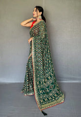 Green Georgette Bandhani Gota Patti Embroidered Saree - Colorful Saree