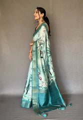 Greenish Cyan Gopika Pichwai Tussar Silk Woven Saree - Colorful Saree