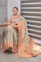 Grey Devika Tussar Silk Copper Zari Woven Saree - Colorful Saree