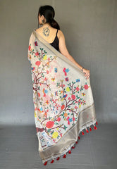 Grey Ruhi Tissue Silk Animal Printed Saree - Colorful Saree
