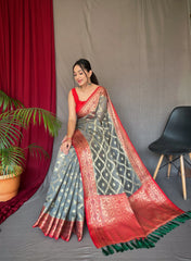 Grey Saree in Banarasi Woven Organza Silk - Colorful Saree