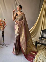 Grey saree in Pure Kanjeevaram Silk - Colorful Saree