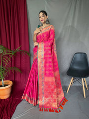 Hot Pink Saree in Bandhej Patola Silk - Colorful Saree