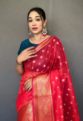 Hot Red Maitri Organza Contrast Zari Woven Saree - Colorful Saree