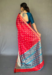 Hot Red Maitri Organza Contrast Zari Woven Saree - Colorful Saree