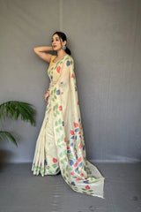 Ivory Shalini Cotton Jamdani Woven Saree - Colorful Saree