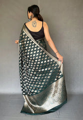 Jungle Green Madhubala Tabby Silk Rose Gold Zari Woven Saree - Colorful Saree