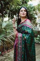Jungle Green saree in Patola silk - Colorful Saree
