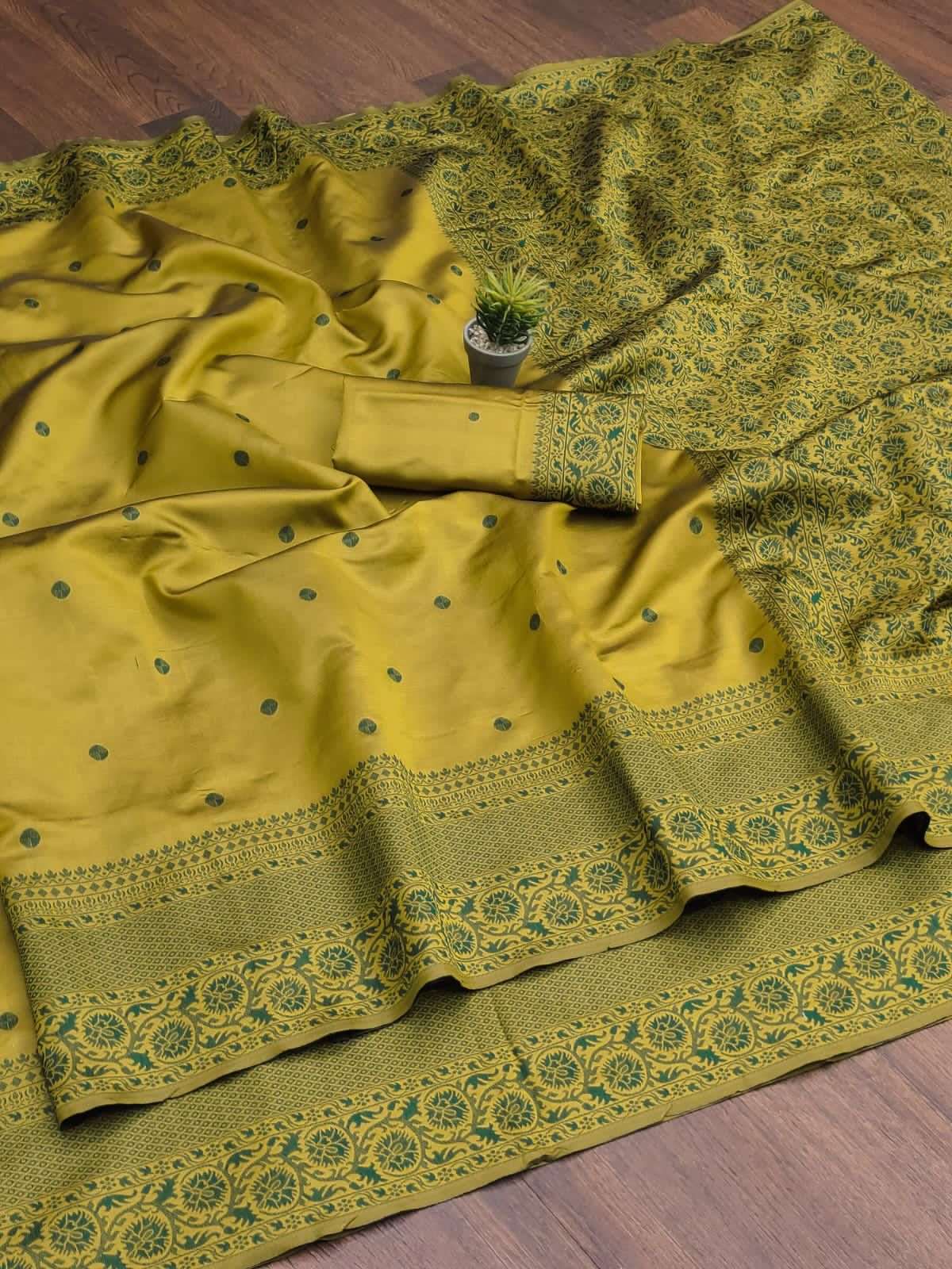 Amiable Mehandi Soft Silk Saree With Inspiring Blouse Piece - Colorful Saree