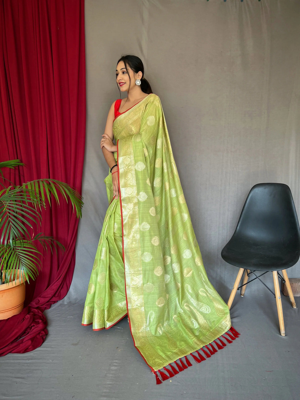 Kanika Cotton Silk Woven Saree Olive Green - Colorful Saree