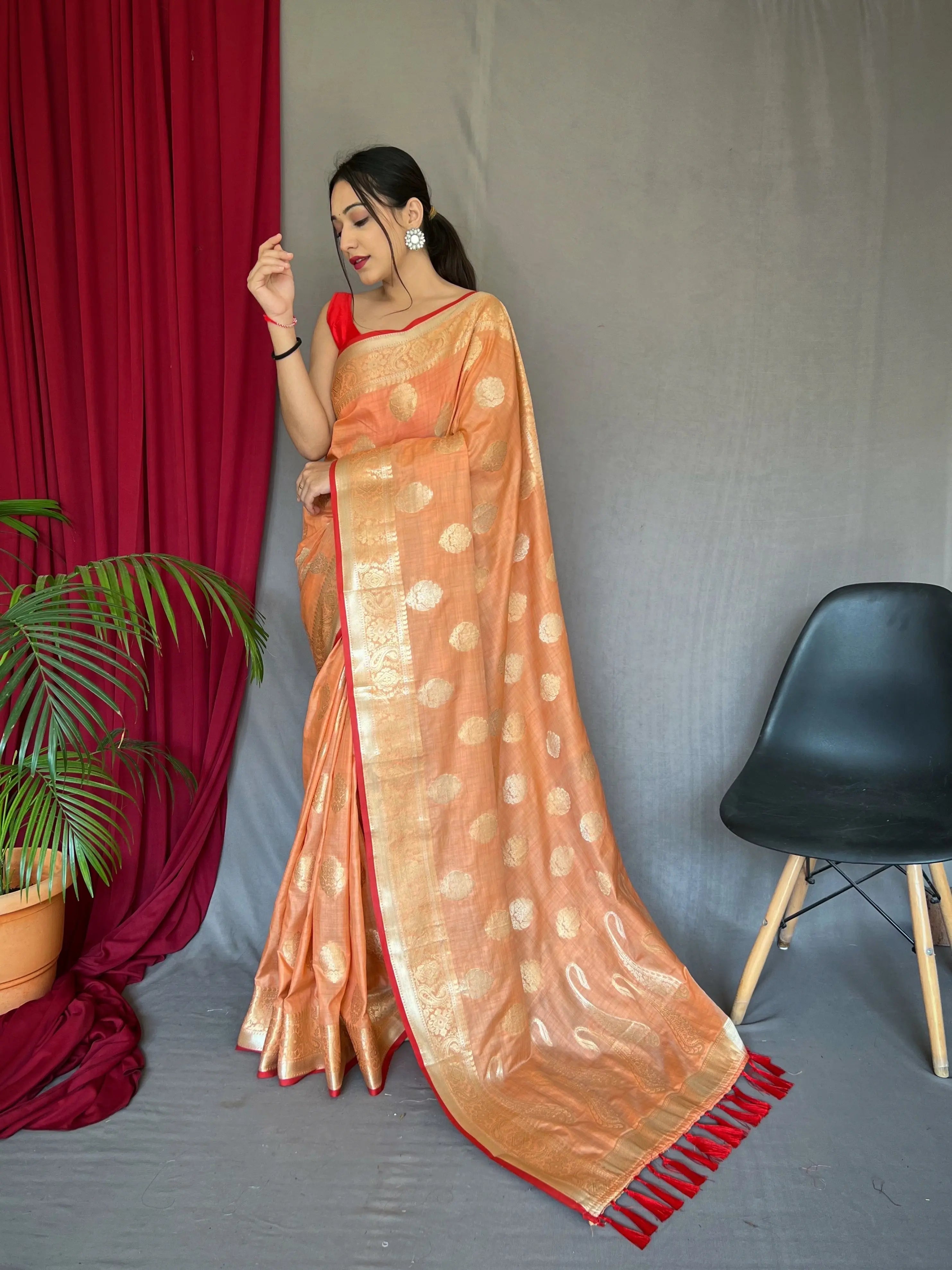 Kanika Cotton Silk Woven Saree Peach - Colorful Saree