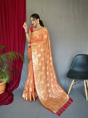 Kanika Cotton Silk Woven Saree Peach - Colorful Saree
