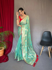 Kanika Cotton Silk Woven Saree Sea Green - Colorful Saree