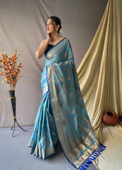 Kasturi Cotton Woven Saree Denim Blue - Colorful Saree