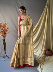 Kasturi Cotton Woven Saree Ivory - Colorful Saree