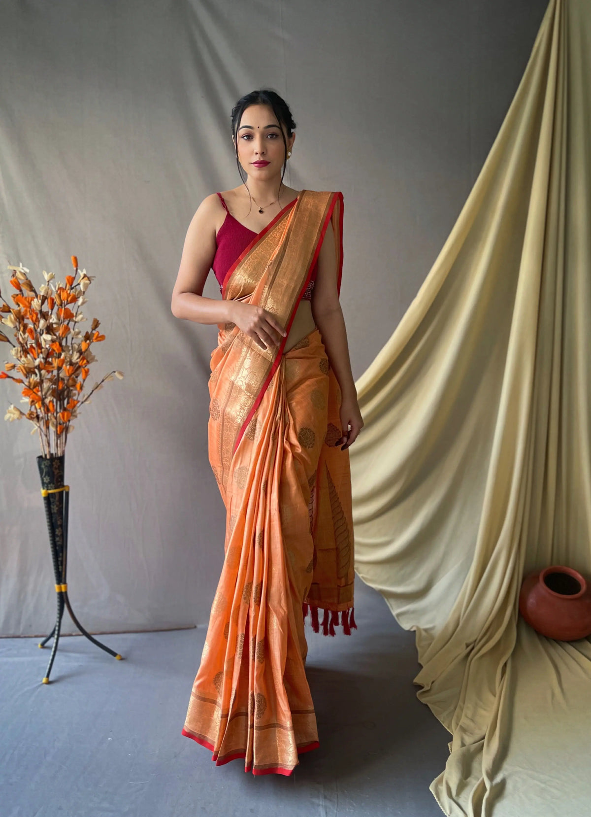 Kasturi Cotton Woven Saree Peach - Colorful Saree