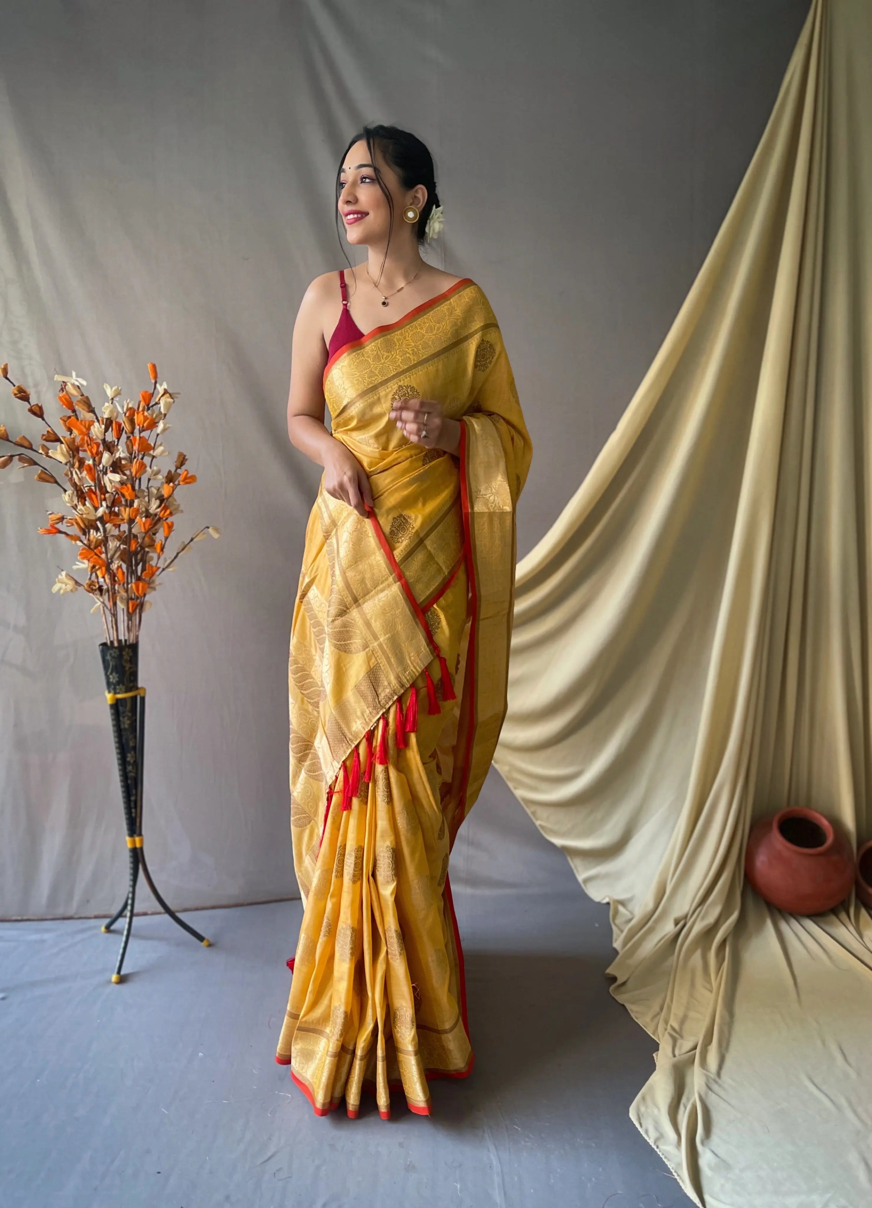 Kasturi Cotton Woven Saree Yellow - Colorful Saree