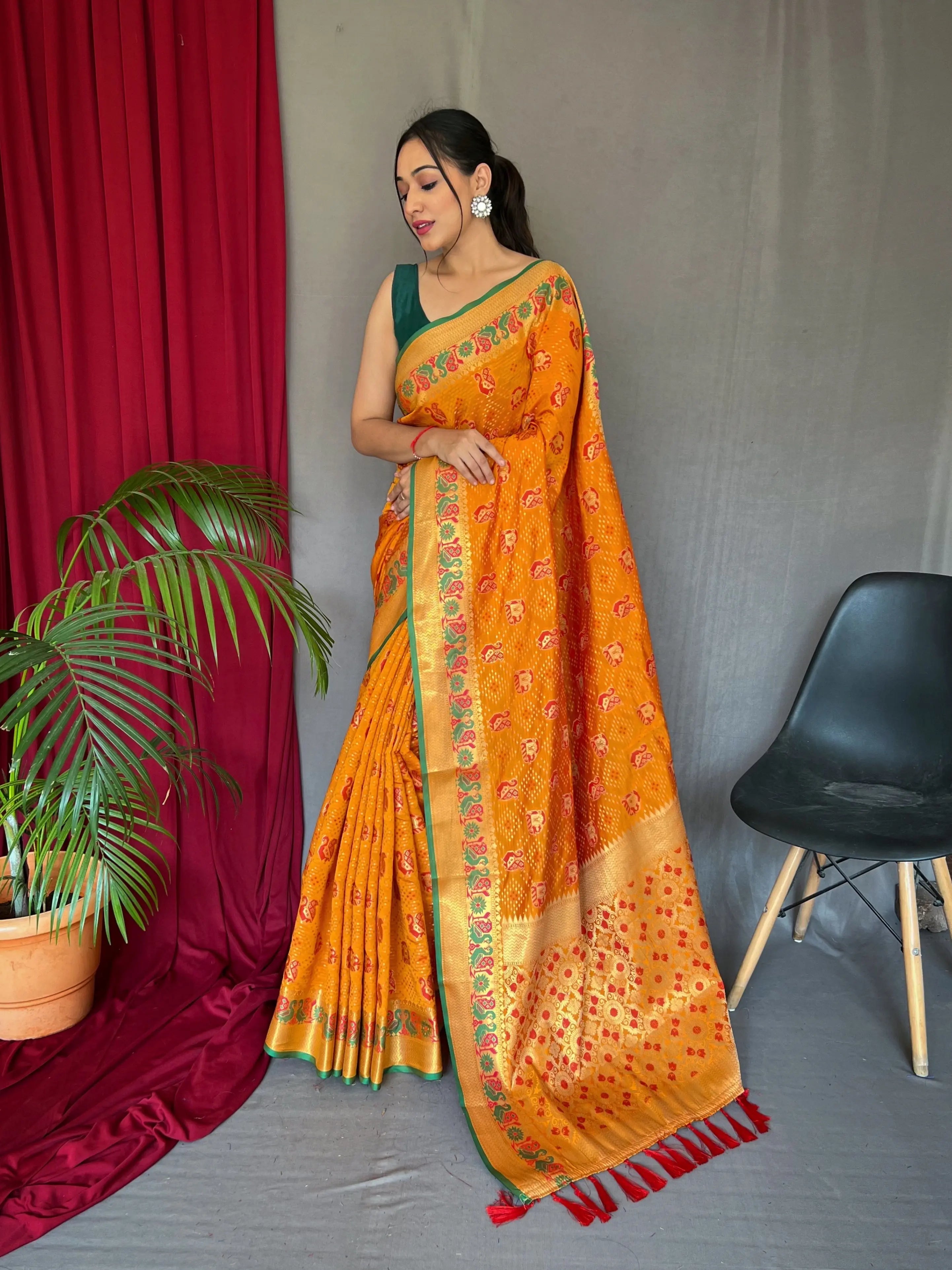 Kutch Patola Silk Woven Saree Mustard Yellow - Colorful Saree