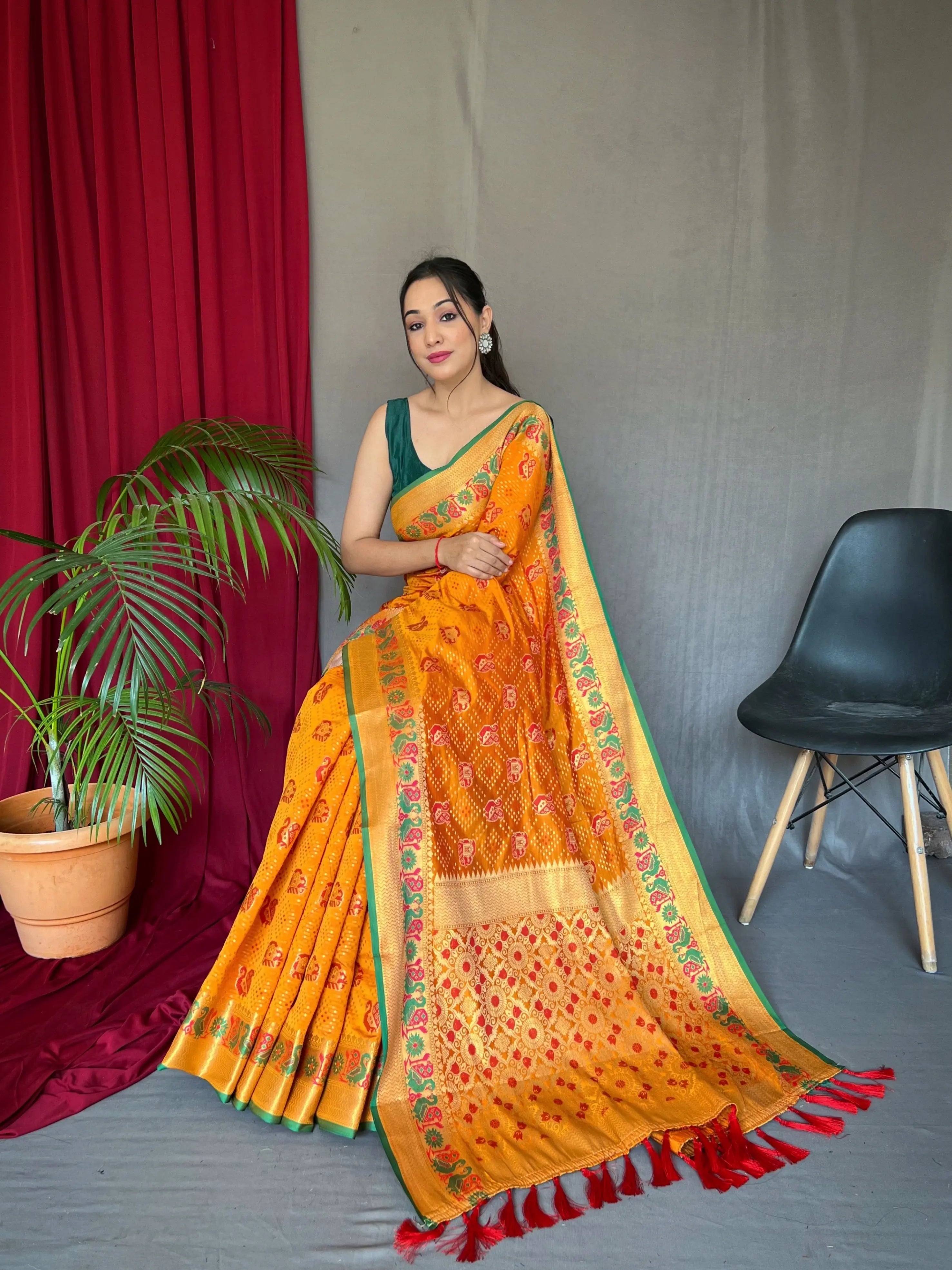 Kutch Patola Silk Woven Saree Mustard Yellow - Colorful Saree