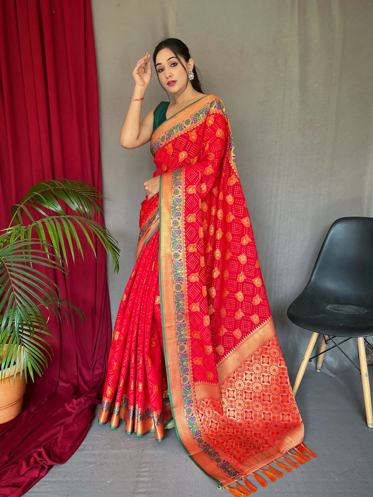 Kutch Patola Silk Woven Saree Red - Colorful Saree