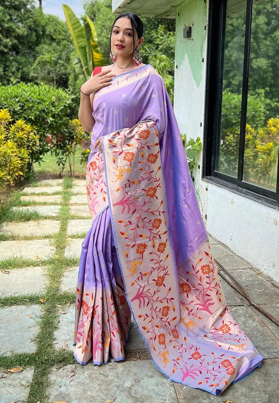 Lavender Gayatri Paithani Big Border Woven Saree - Colorful Saree