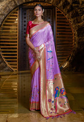 Lavender Mayuri Banarasi Paithani Silk Woven Saree - Colorful Saree