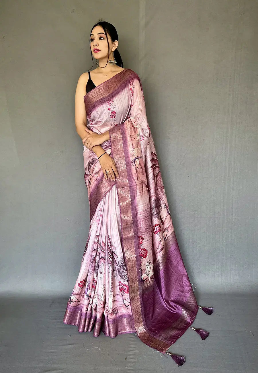 Lavender Pink Gopika Pichwai Tussar Silk Woven Saree - Colorful Saree