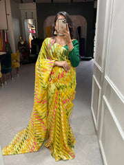 Lemon Color Zari Weaving Work Organza Saree - Colorful Saree