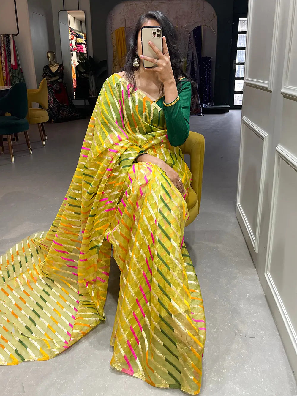 Lemon Color Zari Weaving Work Organza Saree - Colorful Saree