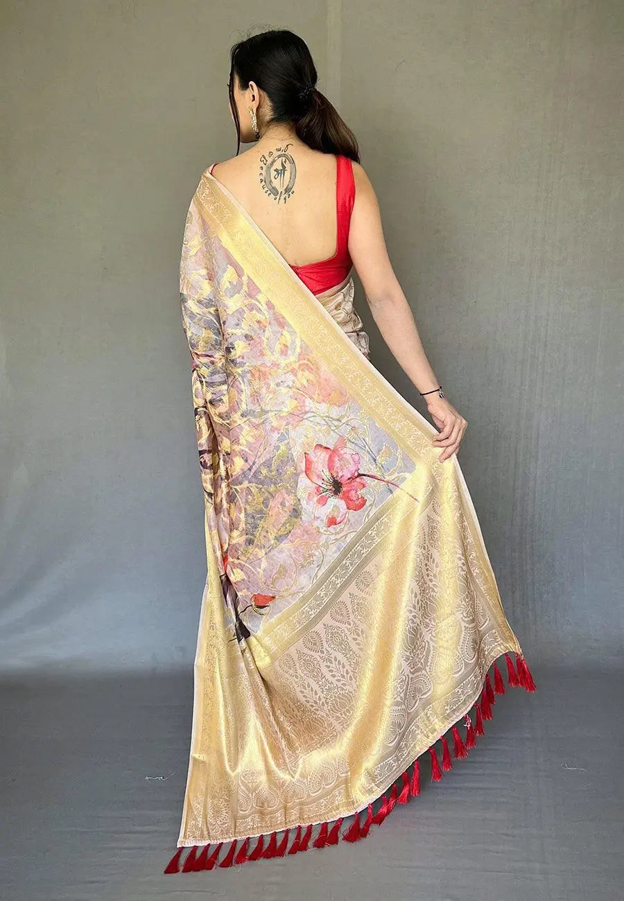 Light Lavender Banarasi Kora Organza Anokhi Digital Vol. 3 Printed Woven Saree - Colorful Saree