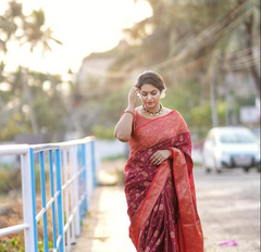 Banarasi Soft Silk Maroon Saree with Matching Blouse Colorful Saree