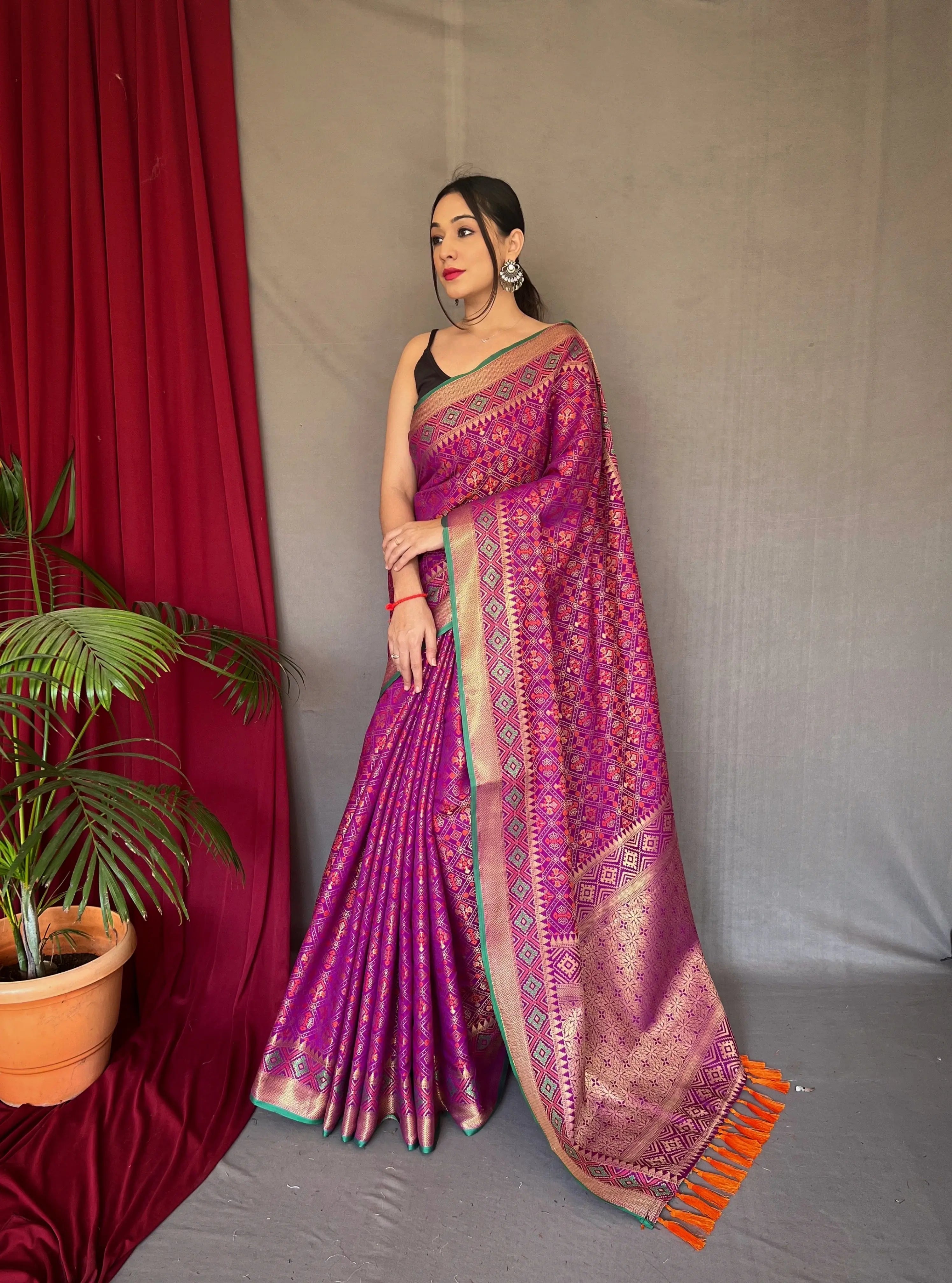 Magenta Purple Rajkoti Patola Silk Woven Saree - Colorful Saree