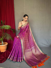 Magenta Purple Rajkoti Patola Silk Woven Saree - Colorful Saree