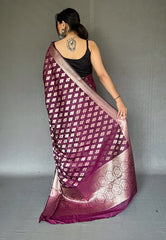 Magenta Wine Madhubala Tabby Silk Rose Gold Zari Woven Saree - Colorful Saree