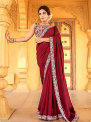 Maroon Color Vichitra Silk Saree - Colorful Saree