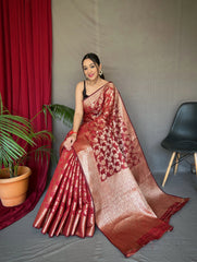 Maroon Jhalak Cotton Linen Jaal Woven Saree - Colorful Saree