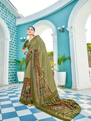 Mehndi Color Patola Printed Dola Silk Saree - Colorful Saree