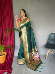 Muniya Paithani Silk Woven Saree Green Pea - Colorful Saree