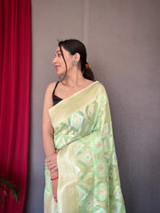 Muskaan Linen Ikat Woven Saree Pistachio Green - Colorful Saree