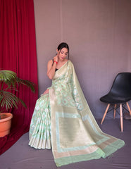 Muskaan Linen Ikat Woven Saree Pistachio Green - Colorful Saree