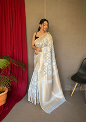 Muskaan Linen Ikat Woven Saree Sky Blue - Colorful Saree