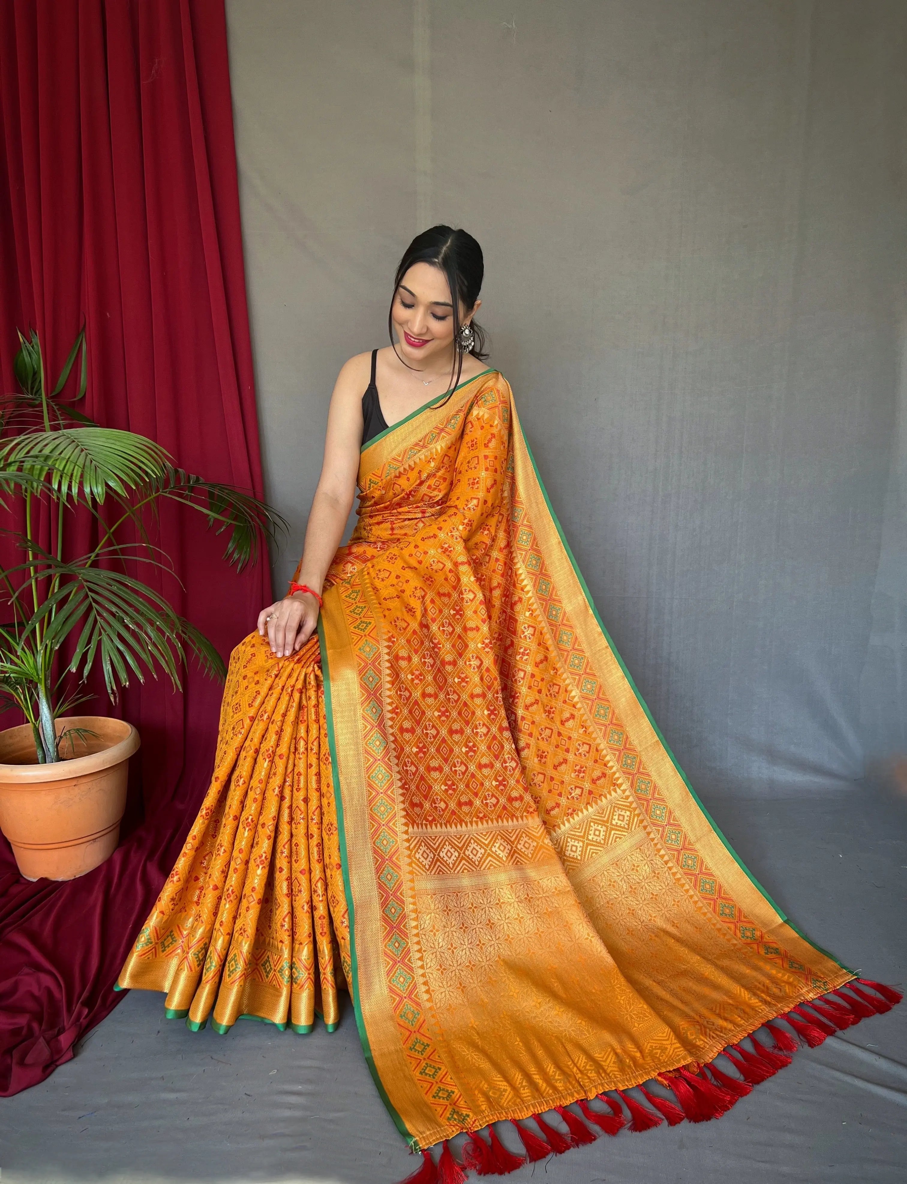 Mustard Yellow Rajkoti Patola Silk Woven Saree - Colorful Saree