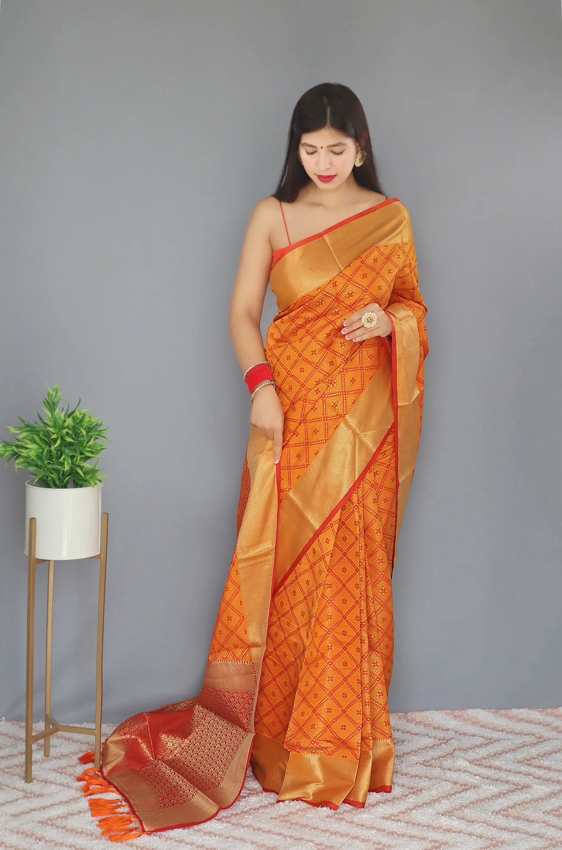 Mustard saree in Bandhej Patola - Colorful Saree