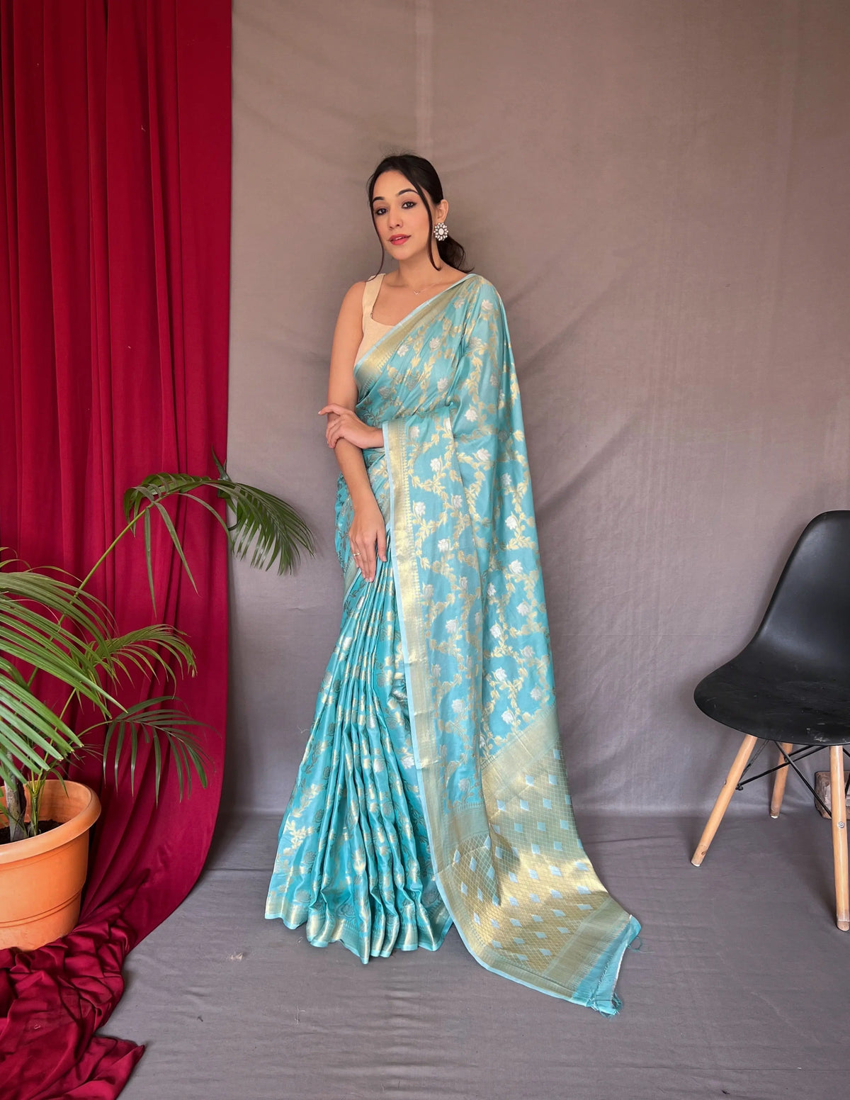 Namrata Cotton Rose Gold Woven Saree Blue - Colorful Saree