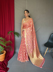 Namrata Cotton Rose Gold Woven Saree Peach - Colorful Saree