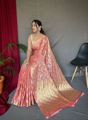 Namrata Cotton Rose Gold Woven Saree Peach - Colorful Saree